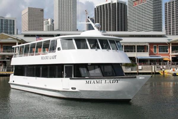 View of a white vessel with the words, 