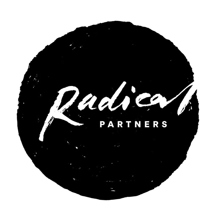 Radical Partners circle logo. Black circle with white text.